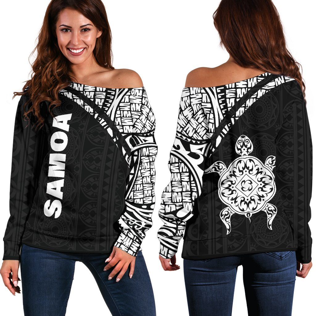 Samoa Women's Off Shoulder Sweater - Curve Style Black - Polynesian Pride