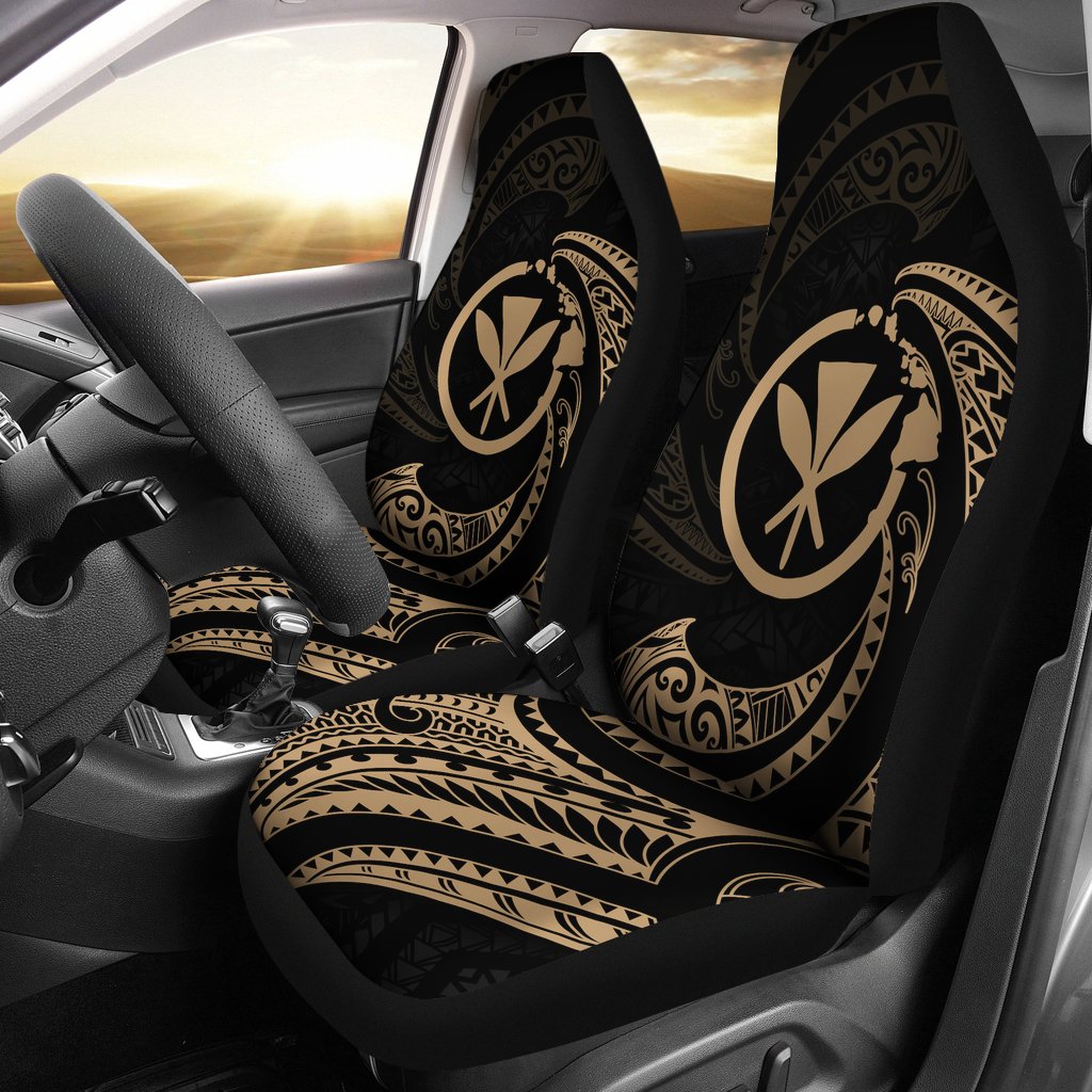 Hawaii Polynesian Car Seat Covers - Gold Tribal Wave Universal Fit Black - Polynesian Pride