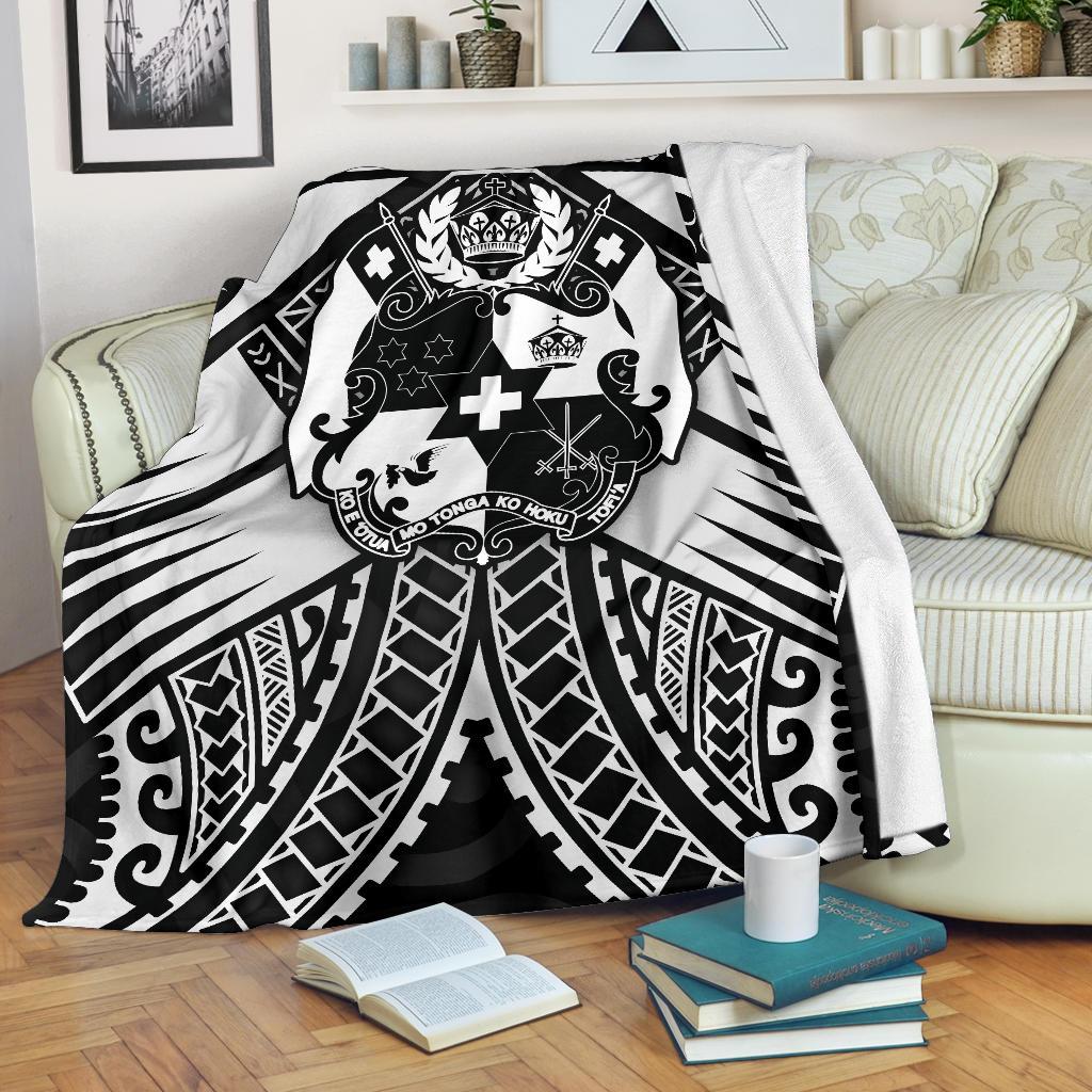 Tonga Polynesian Premium Blanket - Tonga White Seal with Polynesian tattoo White - Polynesian Pride