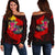 Papua New Guinea Women's Off Shoulder Sweater - Polynesian Hook And Hibiscus (Red) - Polynesian Pride