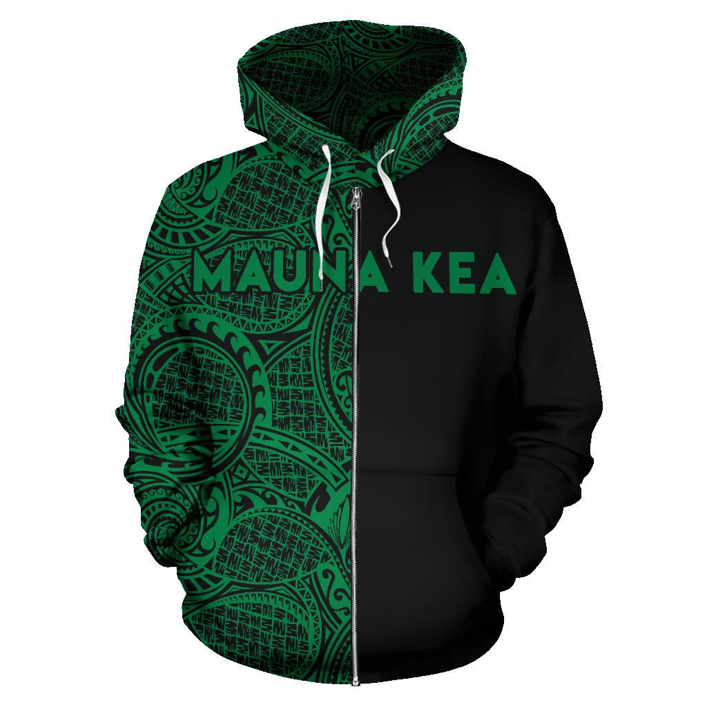 Hawaii Mauna Kea Polynesian Zip up Hoodie The Half Green Unisex Green - Polynesian Pride