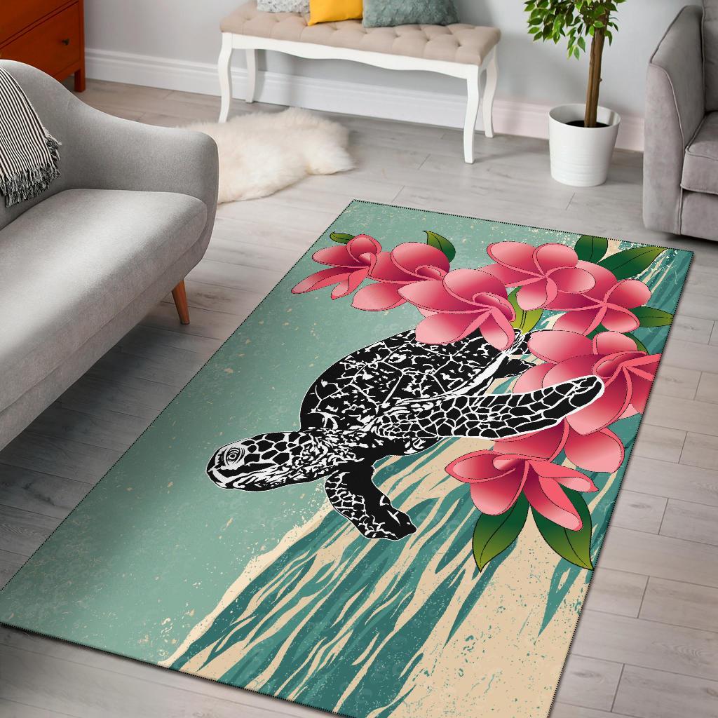 Hawaii Area Rug - Hawaii Turtles With Plumeria Classic Area Rug Art - Polynesian Pride