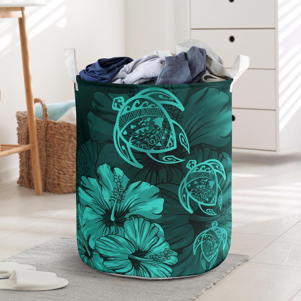 Hibiscus Turtles Hawaii Laundry Basket Turquoise AH Laundry Basket - Hibiscus Turtles Hawaii Laundry Basket - Turquoise - AH - J6 One Size Turquoise - Polynesian Pride