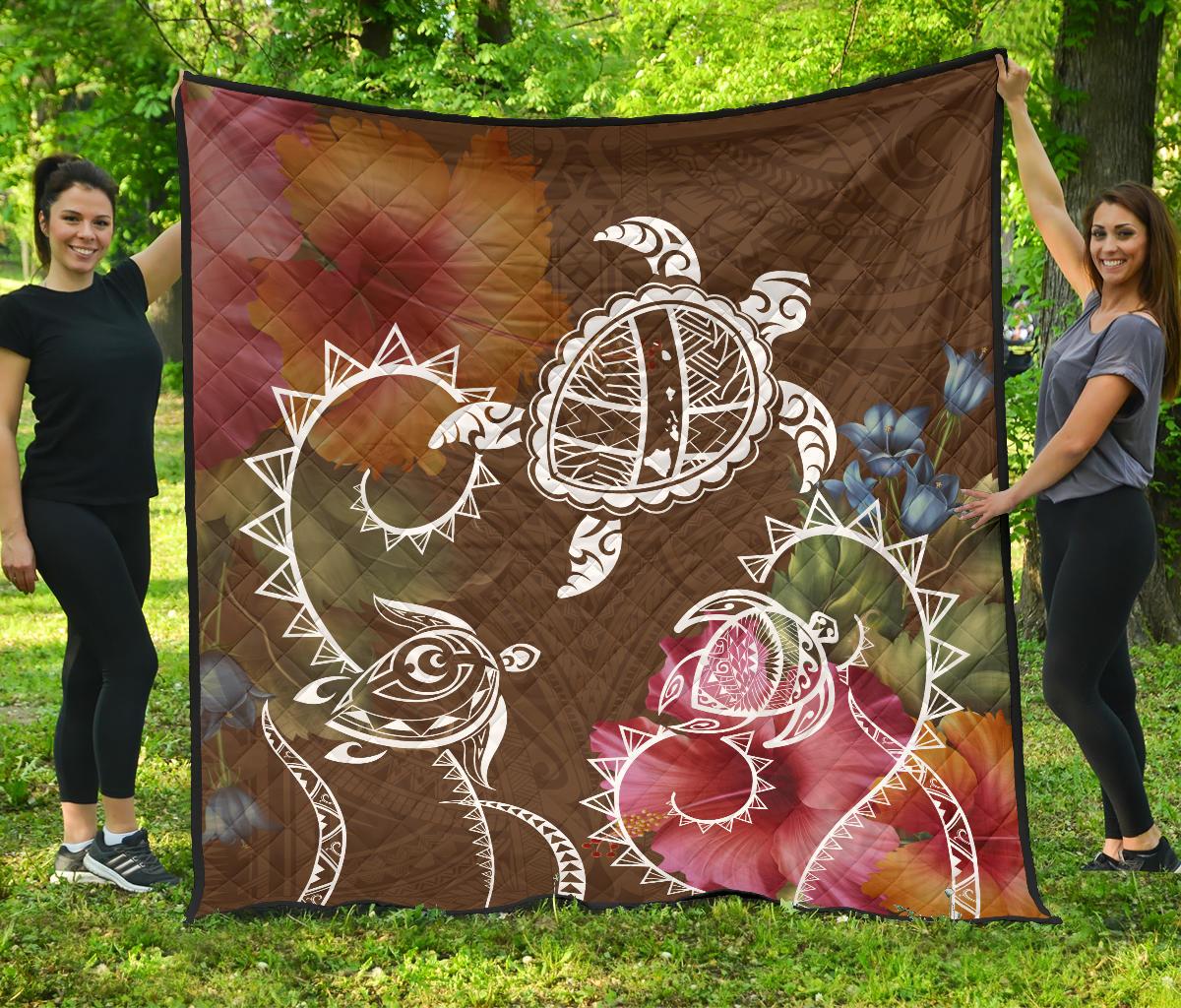 Hawaii Turtle Polynesian Premium Quilt - Herd Style Orange - Polynesian Pride