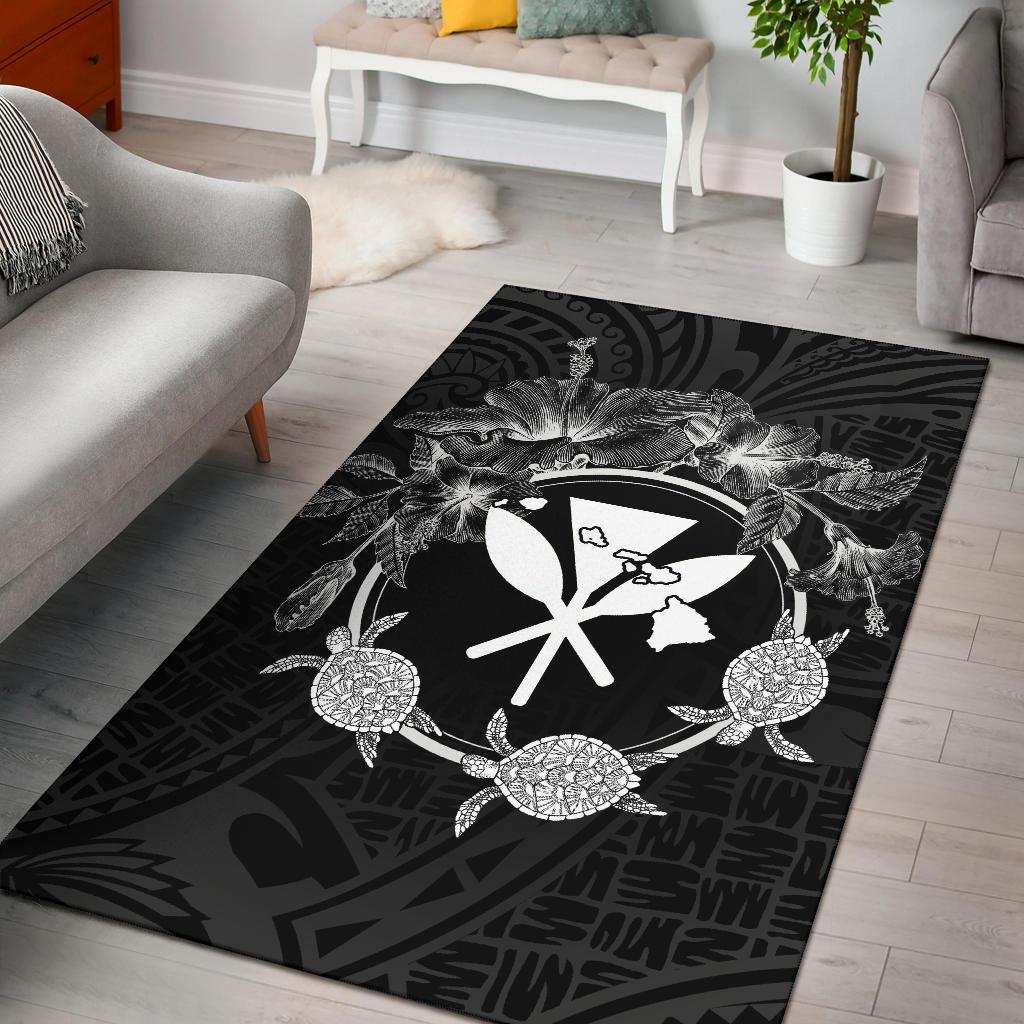 Hawaii Kanaka Turtle Hibiscus Polynesian Rug - Anthea Style White White - Polynesian Pride