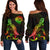 American Samoa Polynesian Women's Off Shoulder Sweater - Turtle With Blooming Hibiscus Reggae Art - Polynesian Pride