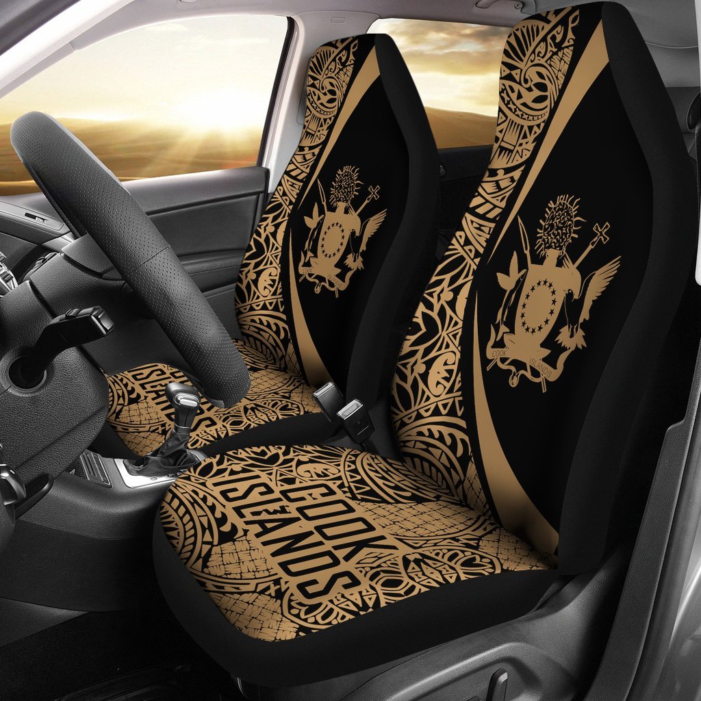 Cook Islands Polynesian Car Seat Cover - Circle Style 06 Universal Fit Black - Polynesian Pride