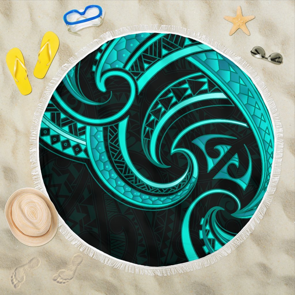 New Zealand Maori Mangopare Beach Blanket Polynesian - Turquoise Beach Blanket One Size Turquoise - Polynesian Pride