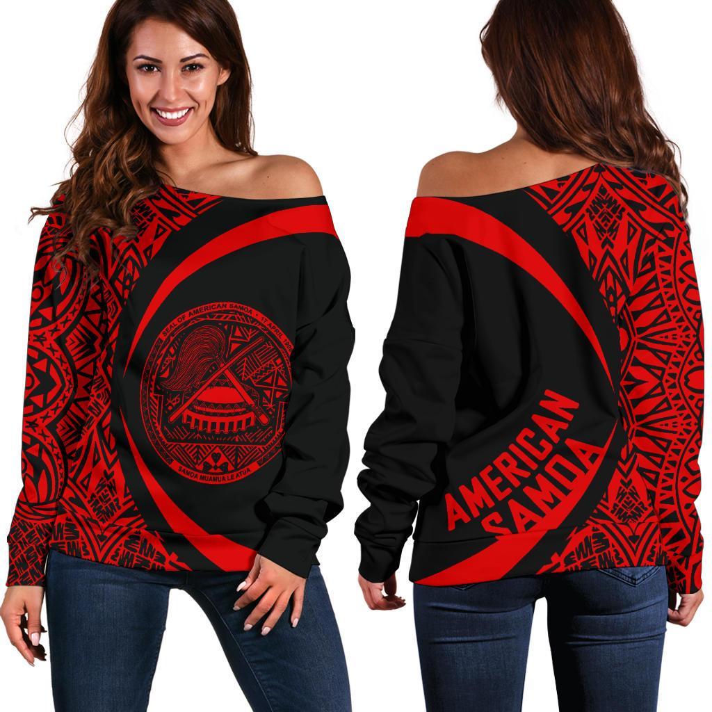 American Samoa Women's Off Shoulder Sweater - Circle Style 07 Red - Polynesian Pride