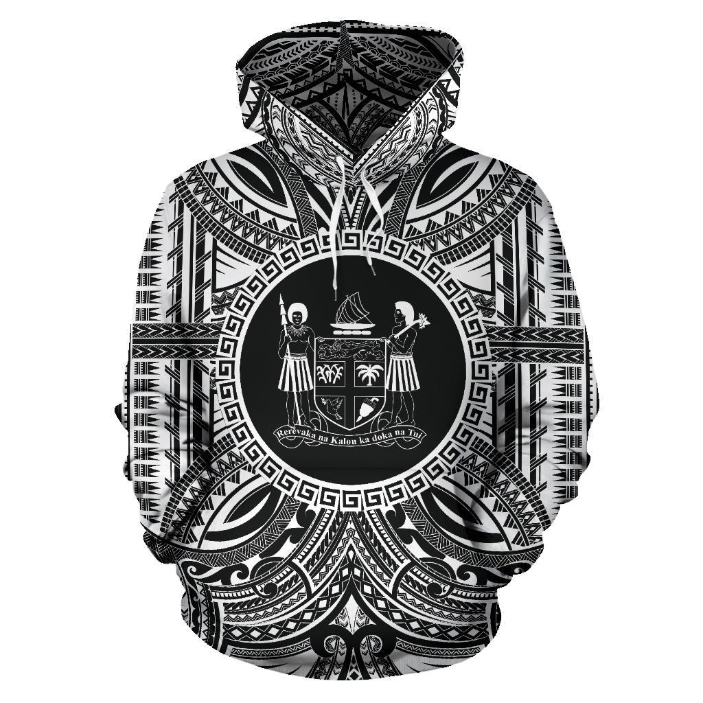 Fiji ll Over Hoodie Fiji Coat of rms Polynesian White Black Unisex Black - Polynesian Pride