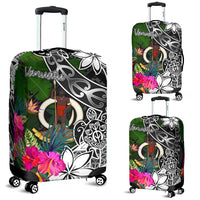 Vanuatu Luggage Covers - Turtle Plumeria Banana Leaf Black - Polynesian Pride
