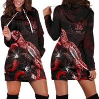 Niue Polynesian Hoodie Dress - Turtle With Blooming Hibiscus Red Red - Polynesian Pride