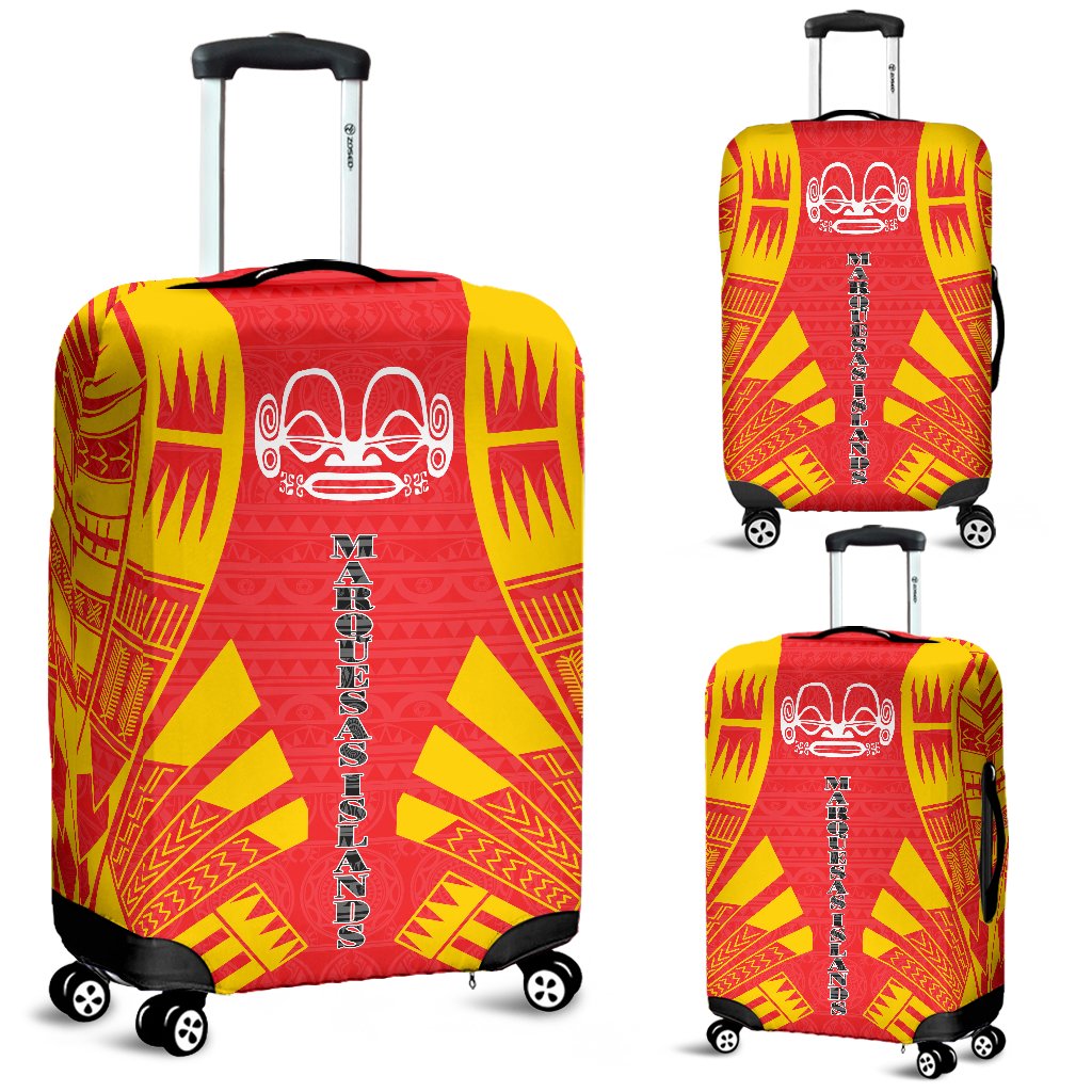 Marquesas Islands Luggage Cover - Polynesian Tattoo Flag Red-Yellow - Polynesian Pride