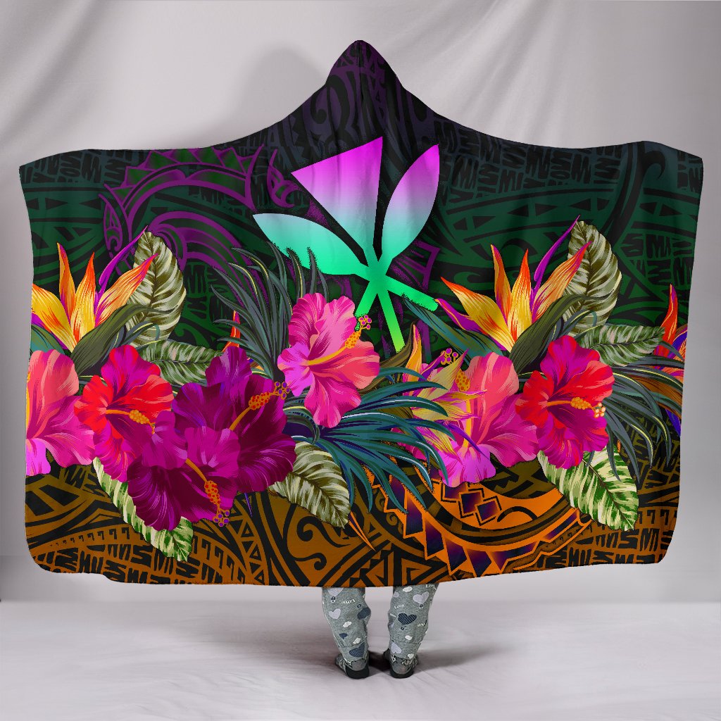 Polynesian Hawaii Kanaka Maoli Hooded Blanket - Summer Hibiscus Hooded Blanket Reggae - Polynesian Pride