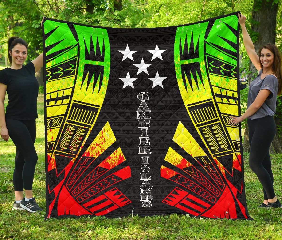Gambier Islands Premium Quilt - Gambier Islands Flag Polynesian Reggae Tattoo - Polynesian Pride