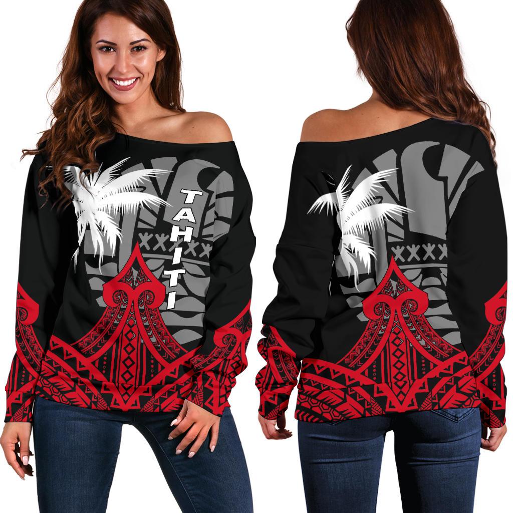 Tahiti Women's Off Shoulder Sweater - Armor Style Black - Polynesian Pride