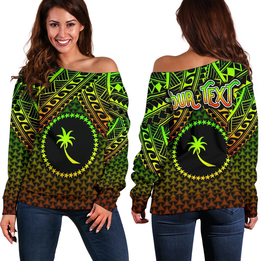 Polynesian Chuuk Personalised Women's Off Shoulder Sweater - Reggae Vintage Polynesian Patterns Art - Polynesian Pride