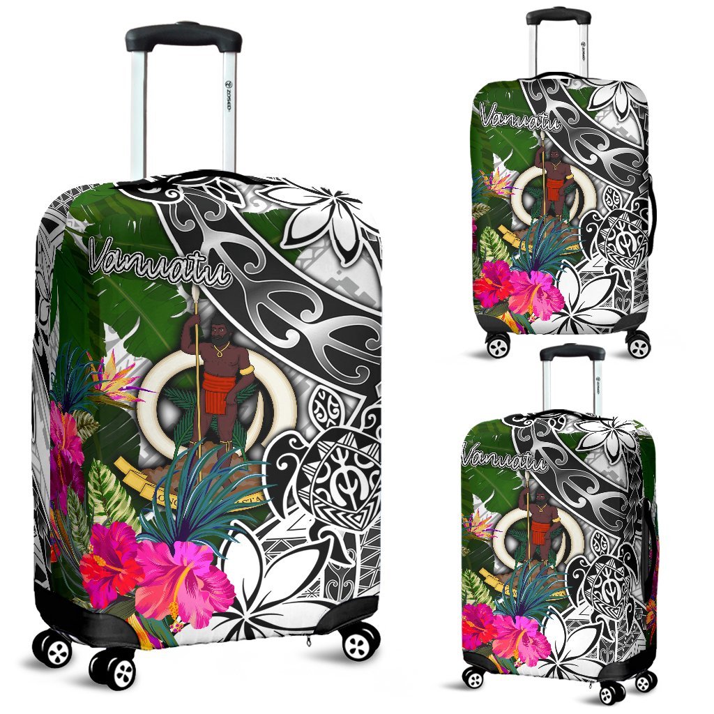 Vanuatu Luggage Covers White - Turtle Plumeria Banana Leaf White - Polynesian Pride