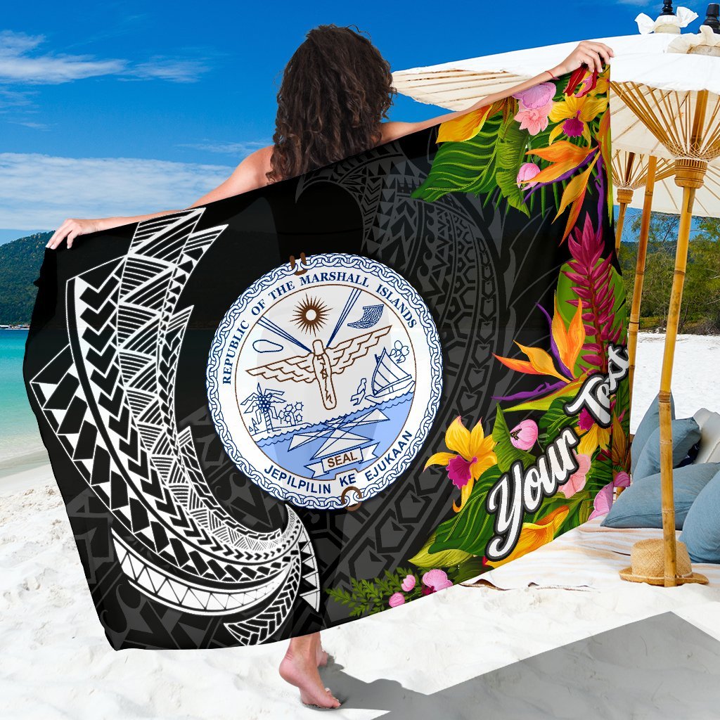 Marshall Islands Sarong - Custom Personalised Seal Spiral Polynesian Patterns Sarong - Marshall Islands Black - Polynesian Pride