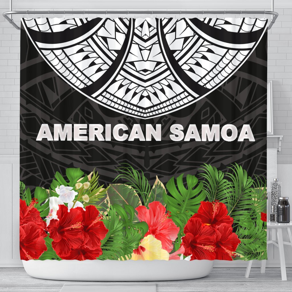 American Samoa Shower Curtain - Ginger Lei Pattern 177 x 172 (cm) Black - Polynesian Pride