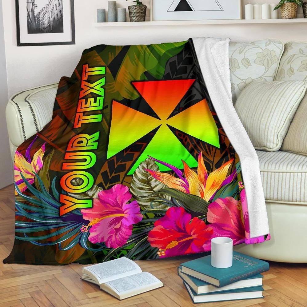 Wallis and Futuna Polynesian Personalised Premium Blanket - Hibiscus and Banana Leaves White - Polynesian Pride