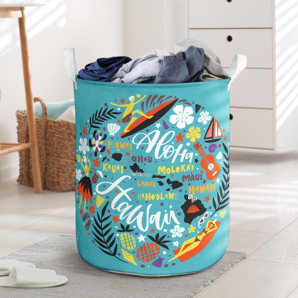 Hawaii All Symbol Laundry Basket AH Laundry Basket - 1 One Size White - Polynesian Pride