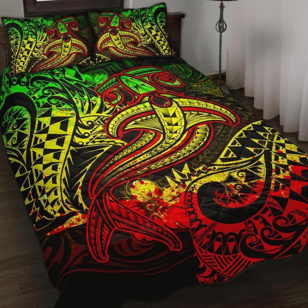 Polynesian Quilt Bed Set - Reggae Shark Polynesian Tattoo Art - Polynesian Pride