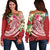 Polynesian American Samoa Women's Off Shoulder Sweater - Summer Plumeria (Red) Red - Polynesian Pride