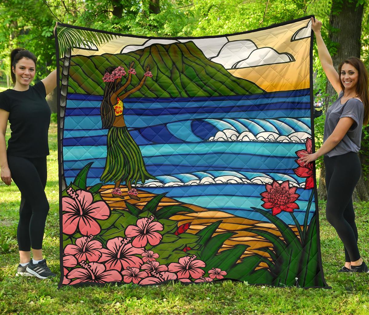Hula Girl Premium Quilt Black - Polynesian Pride
