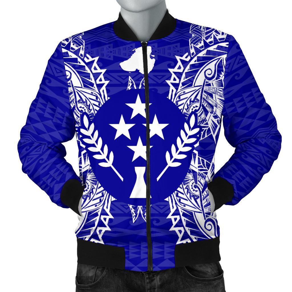 Kosrae Polynesian Men's Bomber Jacket Map Blue Blue - Polynesian Pride