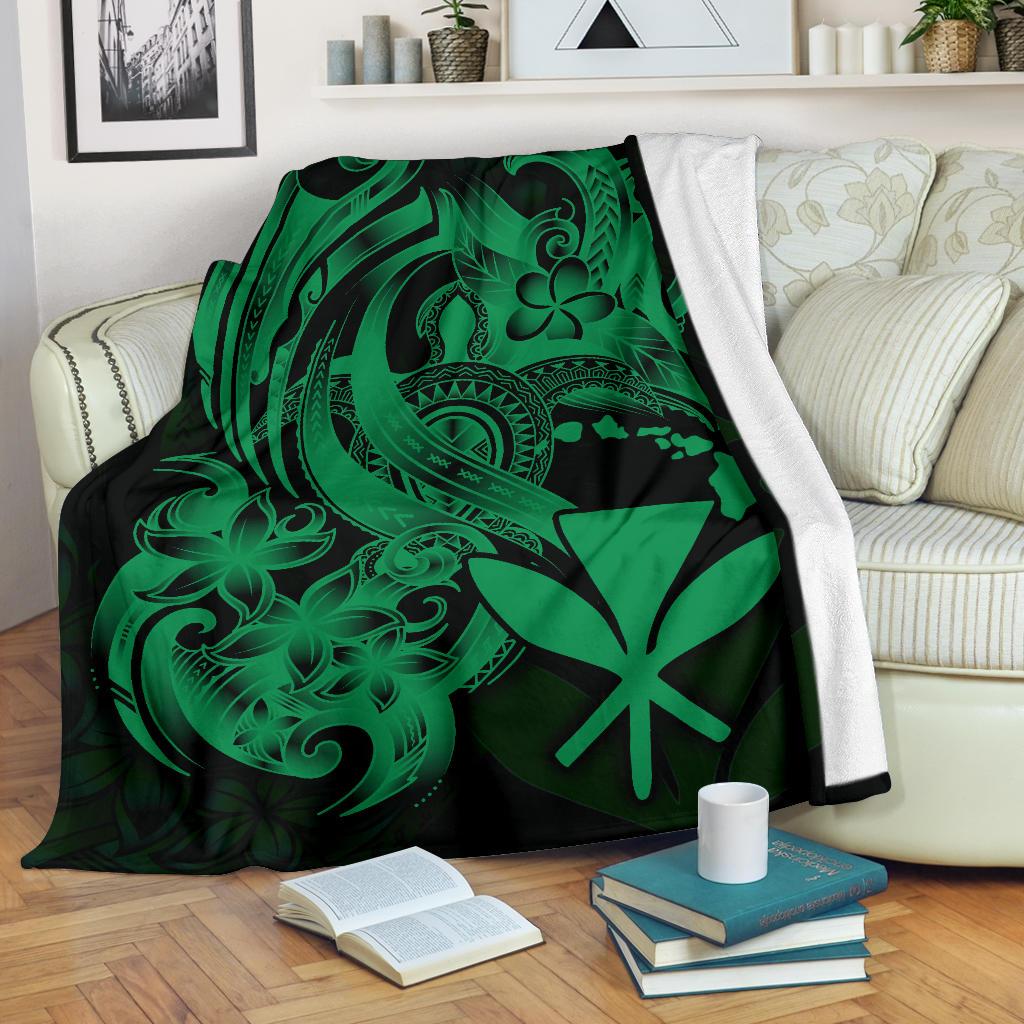 Polynesian Hawaii All Over Premium Blanket - Kanaka Maoli Green Turtle White - Polynesian Pride