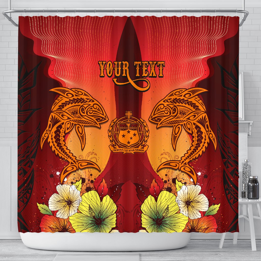 Samoa Custom Personalised Shower Curtains - Tribal Tuna Fish 177 x 172 (cm) Orange - Polynesian Pride