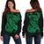 Polynesian Hawaii Women's Off Shoulder Sweater - Kanaka Maoli Green Turtle Green - Polynesian Pride