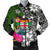 Fiji Men Bomber Jacket - Turtle Plumeria Banana Leaf Crest Black - Polynesian Pride