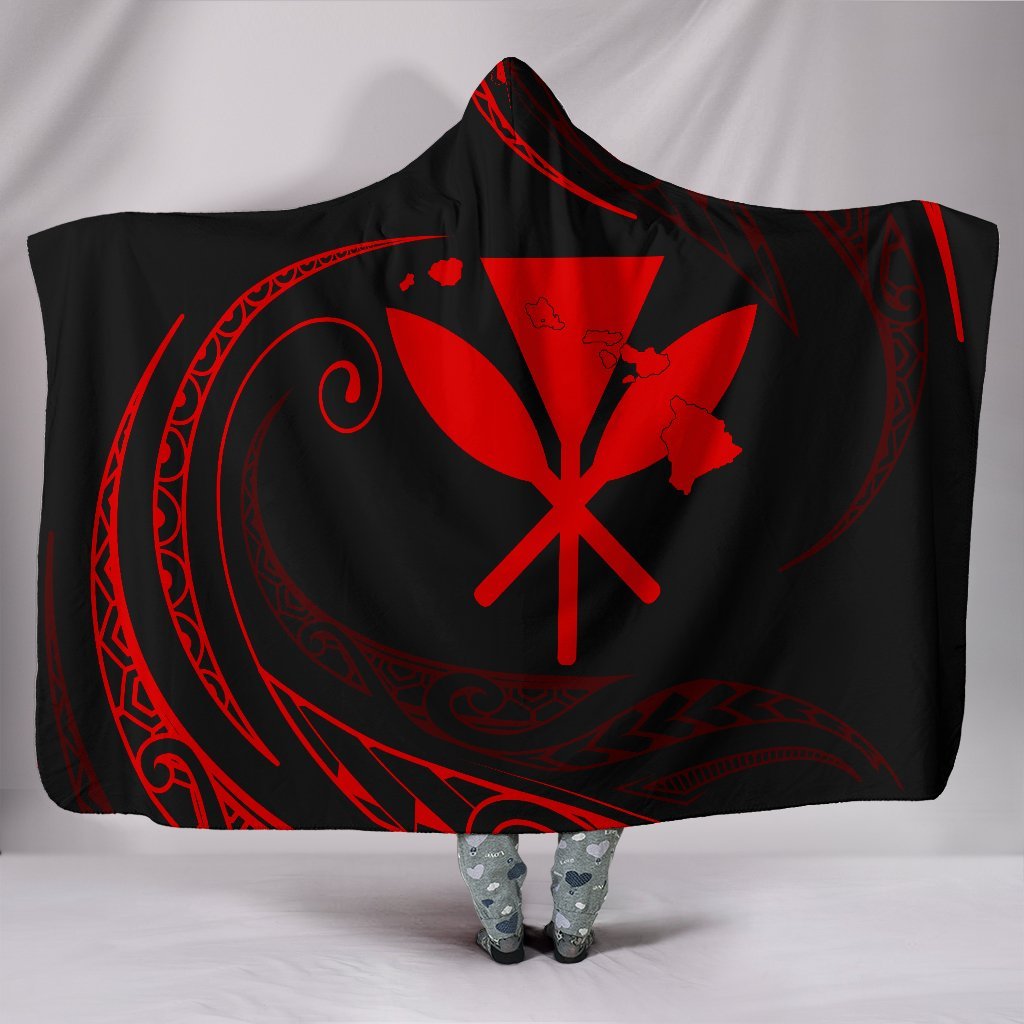 Kanaka Hooded Blanket - Red - Frida Style Hooded Blanket Black - Polynesian Pride