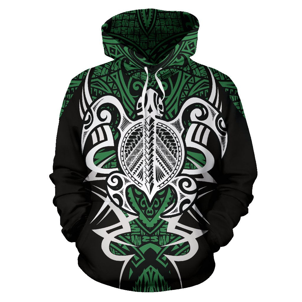 Hawaii Turtle Tribal Green Hoodie Armor Style - Polynesian Pride