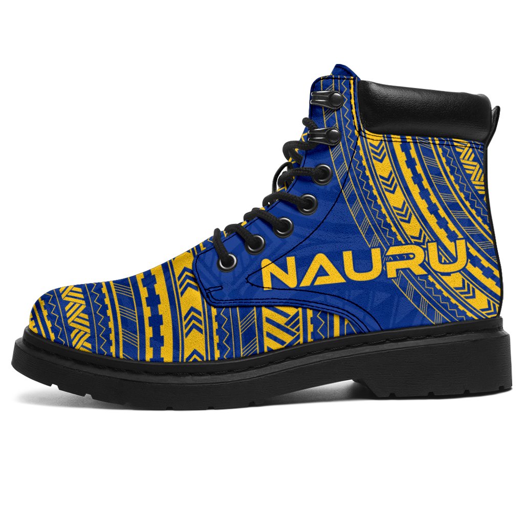 Nauru Leather Boots - Polynesian Flag Chief Version White - Polynesian Pride