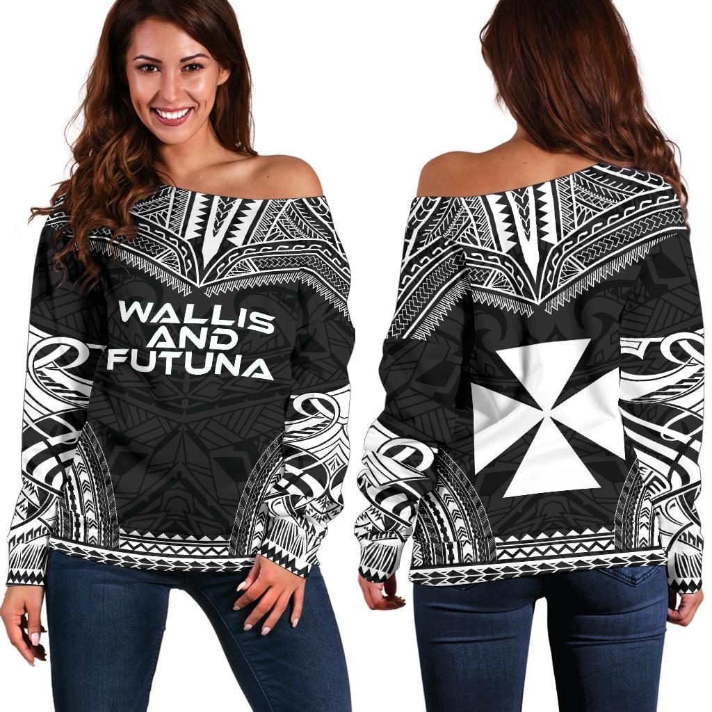 Wallis And Futuna Polynesian Chief Women's Off Shoulder Sweater - Black Version Black - Polynesian Pride