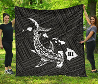 Hawaii Shark White Polynesian Premium Quilt White - Polynesian Pride