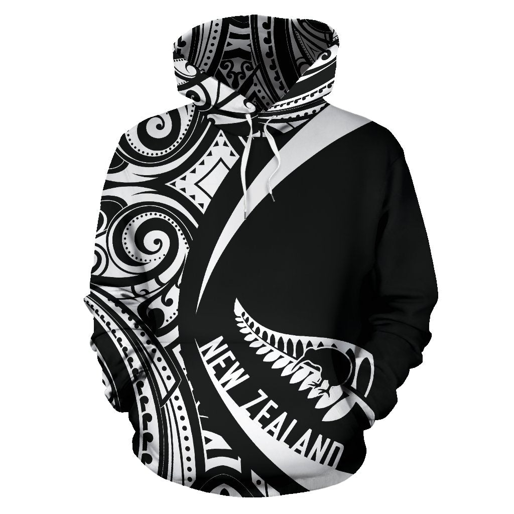 New Zealand Maori Pattern Hoodie Circle Style Unisex Black - Polynesian Pride