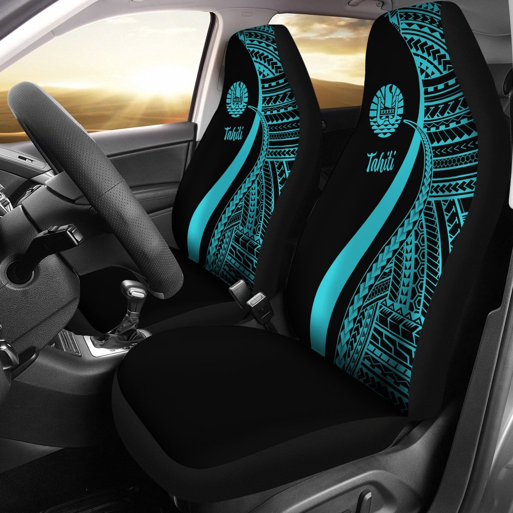 Tahiti Car Seat Covers - Turquoise Polynesian Tentacle Tribal Pattern Universal Fit Turquoise - Polynesian Pride