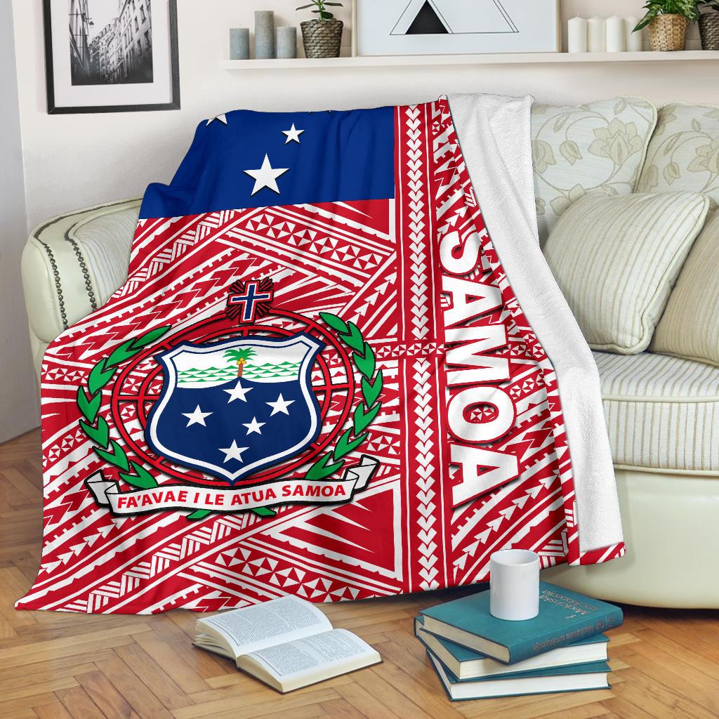 Samoa Flag Polynesian Premium Blanket White - Polynesian Pride