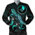 Yap Polynesian Men's Bomber Jacket - Turtle With Blooming Hibiscus Turquoise Turquoise - Polynesian Pride