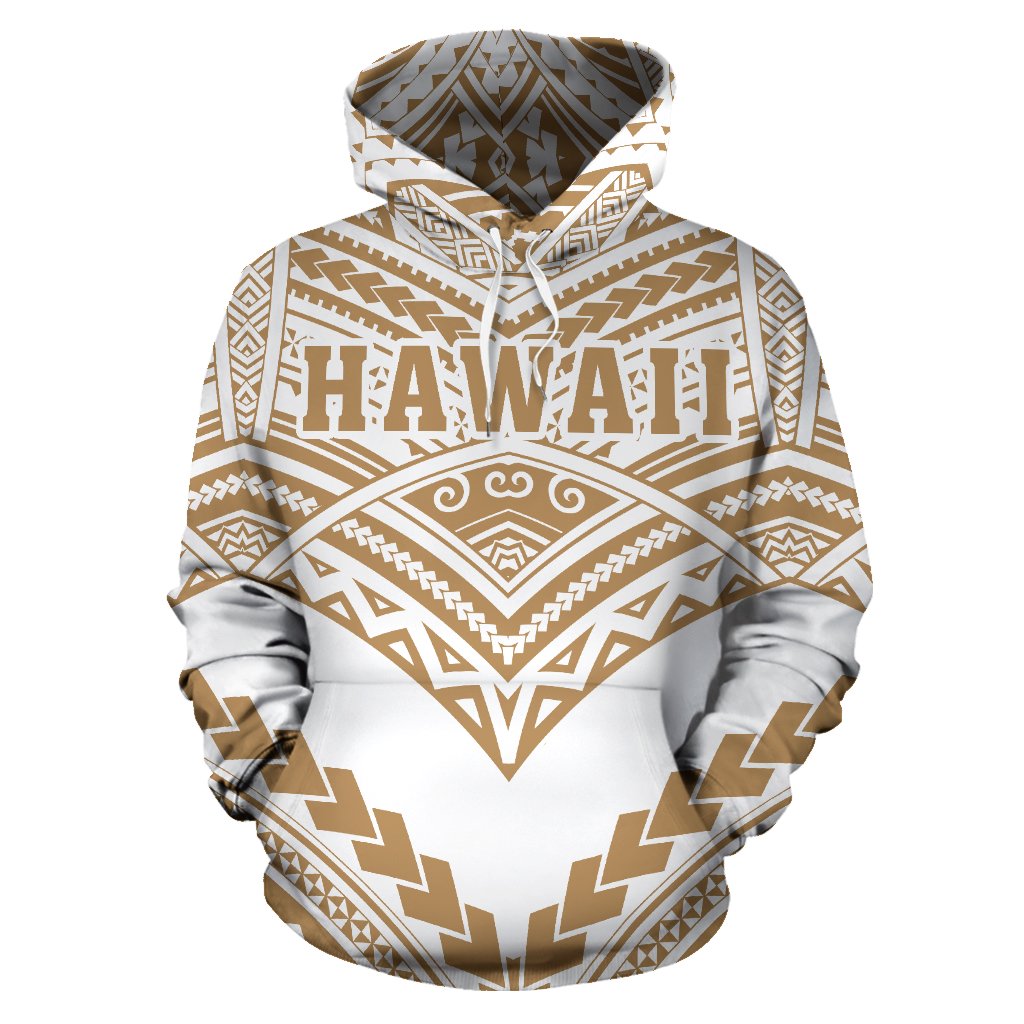 Hawaii Polynesian Tribal Hoodie New Warrior Style Golden and White Color - Polynesian Pride