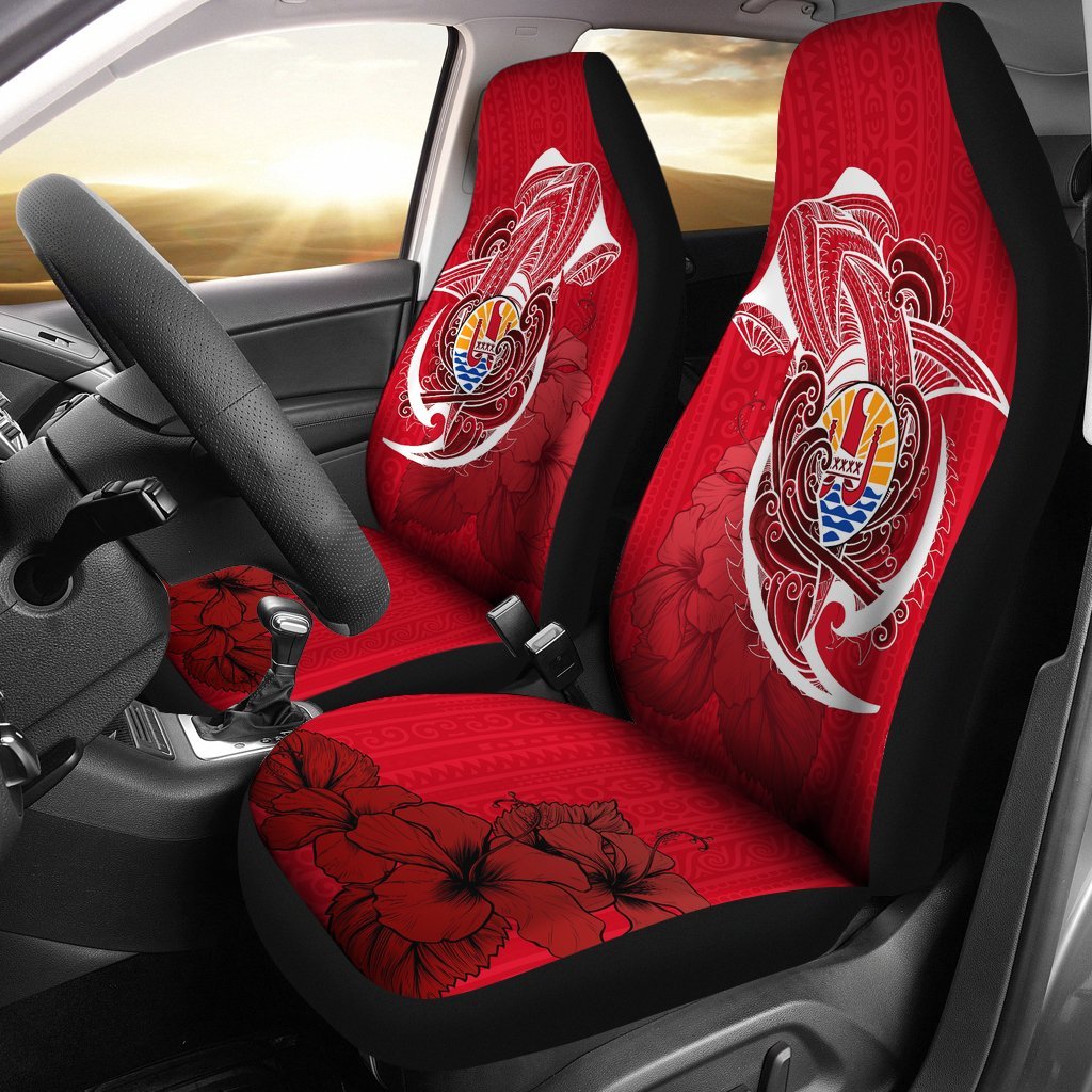 Tahiti Car Seat Covers Shark Coat Of Arms Universal Fit Black - Polynesian Pride