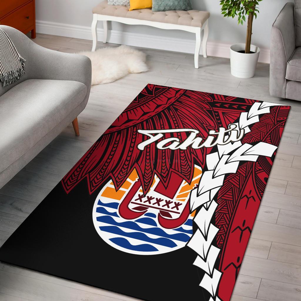 Tahiti Polynesian Are Rug - Tribal Wave Tattoo Flag Style Black - Polynesian Pride