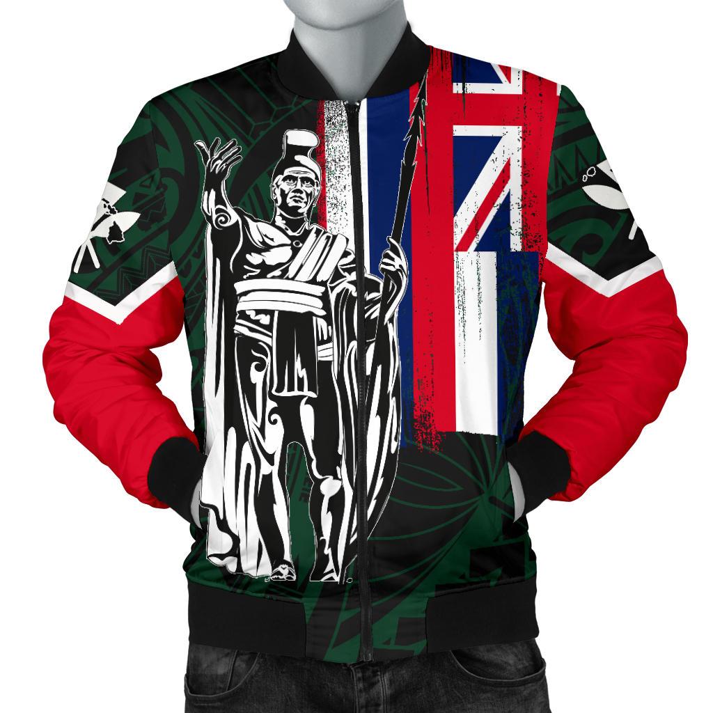 Hawaii King Flag Polynesian Men's Bomber Jacket - Green Art - Polynesian Pride