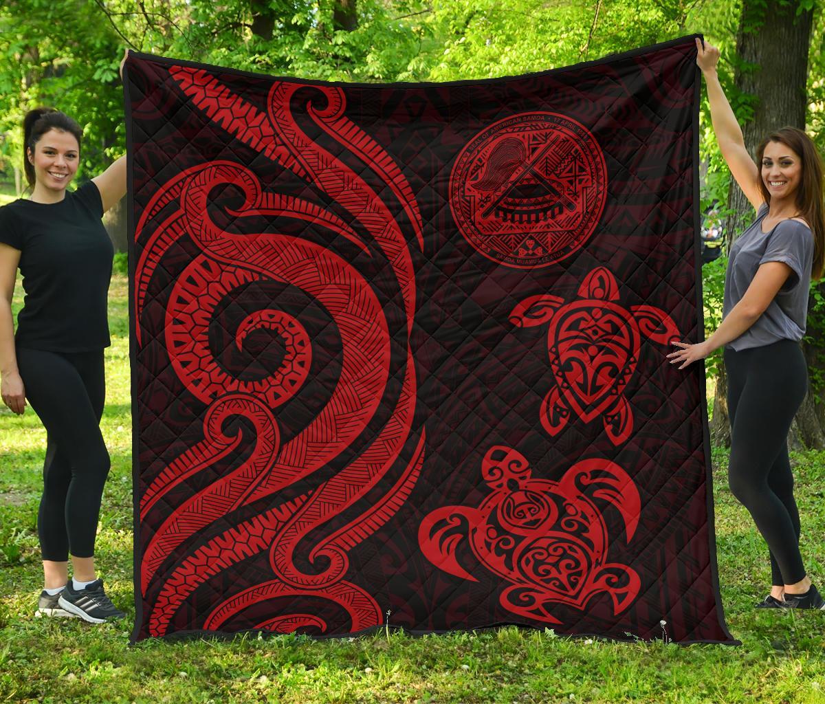 American Samoa Premium Quilt - Red Tentacle Turtle Red - Polynesian Pride