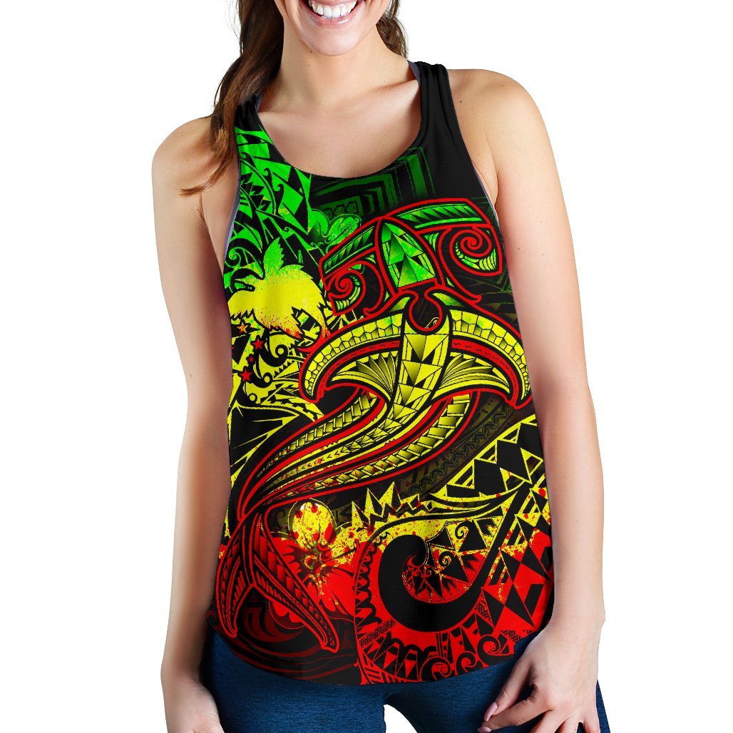Papua New Guinea Women's Racerback Tank - Reggae Shark Polynesian Tattoo - Polynesian Pride