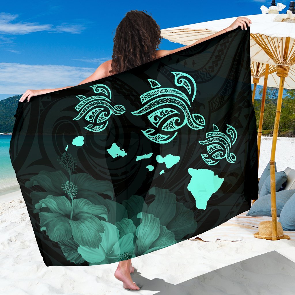 Hawaii Hibiscus Map Polynesian Ancient Turquoise Turtle Sarong Sarong - 1 44*66 Inch Turquoise - Polynesian Pride